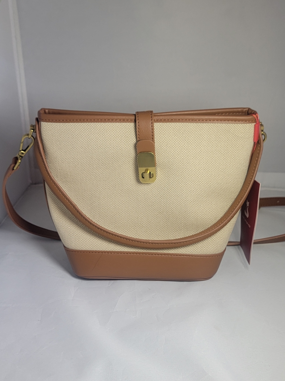Classic Cream & Tan Crossbody Shoulder Bag